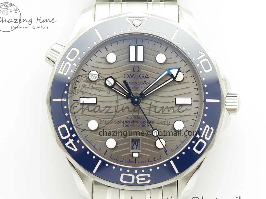 0113 Effortless 2018 Seamaster Diver 300M OMF Best Edition Blue Ceramic Gray Dial on SS Bracelet A8800 (Black Balance Wheel) 7958